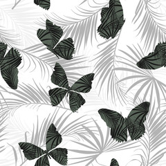 Summer Tropical pattern fill-in military green butterfly flying on the exotic forest seamless pattern vector design for fashion, fabric, wallpaper, and all prints