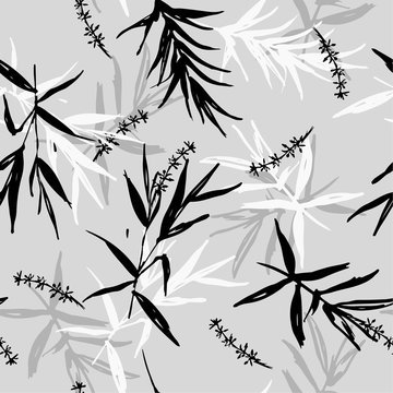 Seamless pattern vector of brush bamboo leaves  and flower oriental style design for fashion ,fabric, wallpaper