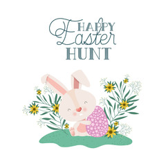 happy easter hunt label with rabbit icon