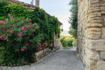 The street in the town of Gord, small charming house in Provence, France