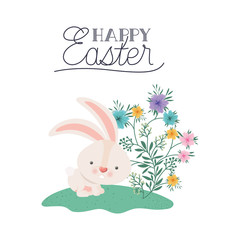 happy easter label with rabbit isolated icon