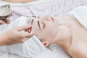 Fototapeta na wymiar facial skin treatment with natural herbal in spa.