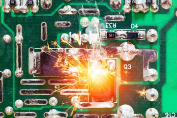 Electricity circuit short burn out overheat chip on the PCB.