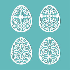 Decorated eggs for Easter holidays. A set of templates for cutting paper, laser cutting and plotter. Vector.
