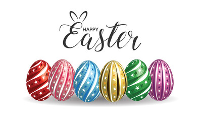 Happy Easter Greeting Card. 3D Easter eggs for Holiday background. Vector illustration