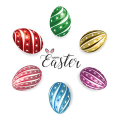 Happy Easter Greeting Card. 3D Easter eggs for Holiday background. Vector illustration