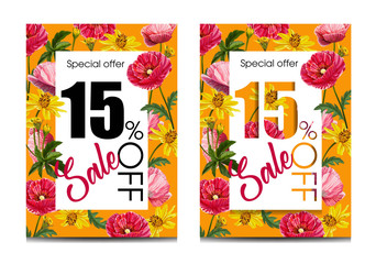 Spring sale banner template for advertising, invitation or poster design with flowers background- Vector - Vector