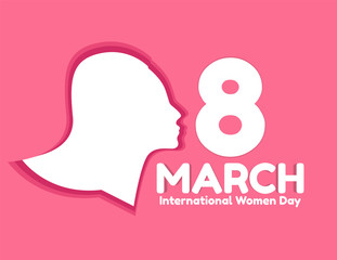 Happy Women Day. Concept paper cut vector illustration, Girl head silhouette cut out, Design web banner and greeting card.