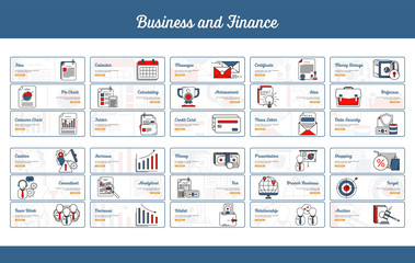 Business and Finance Banner Collection with Outline Filled Style