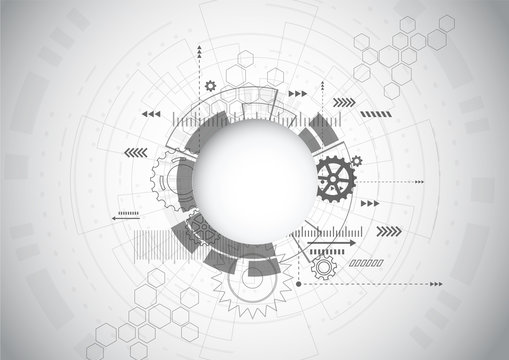 Abstract Technology Grey geometric background with gear shape. Vector graphic design