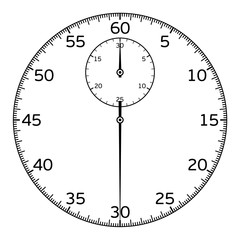 The dial of the classic stopwatch with two timelines. Vector illustration