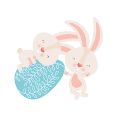 easter rabbits with egg isolated icon