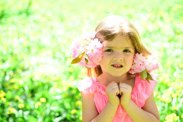 Complete relax. face and skincare. allergy to flowers. Summer girl fashion. Happy childhood. Springtime. weather forecast. Small child. Natural beauty. Childrens day. Little girl in sunny spring