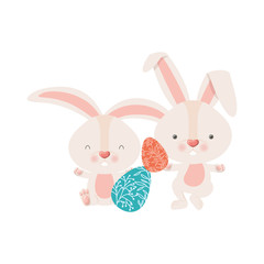 easter rabbits with egg isolated icon