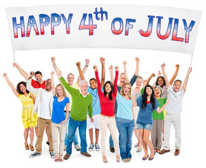 Obraz premium Diverse Cheerful People Celebrating Independence Day