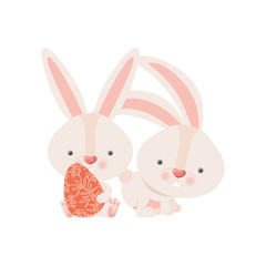 easter rabbits with egg isolated icon