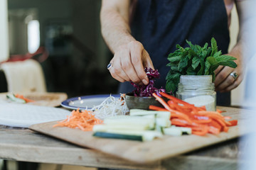 Fresh vegetables prepared for summer rolls