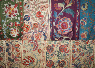 scarves with uzbek ornaments, textiles in the uzbekistan market