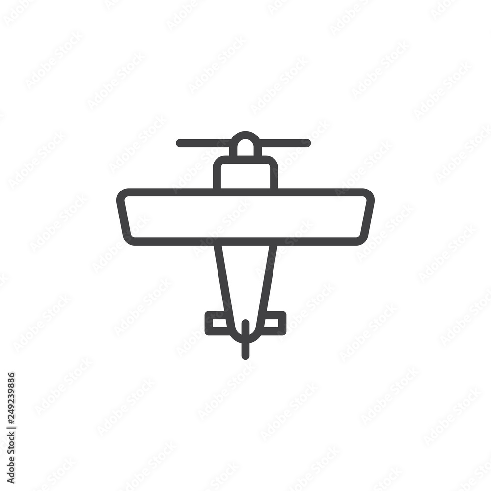 Poster propeller airplane line icon. linear style sign for mobile concept and web design. biplane top view 