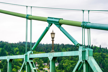 Fragment of cable support of truss gothic St Johns bridge across the Willamette River