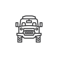 Army truck front view line icon. linear style sign for mobile concept and web design. Military vehicle outline vector icon. Symbol, logo illustration. Pixel perfect vector graphics