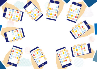 アプリを表示するスマホの画面フレーム-コピースペース白バック