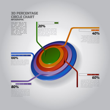 Vector 3D Persentage Circle Chart Infographics with presentation icons collection. Fully editable vector based Infographic elements.