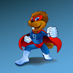 Super beaver in costume character isolated. Beaver vector illustration, with Superhero vector cartoon illustration