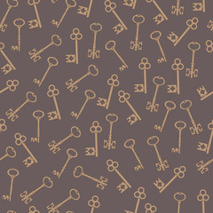 Key in Vintage style, antique collection. Vector silhouettes for doors Seamless pattern