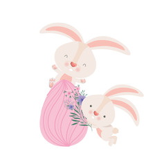 easter rabbits with egg isolated icon