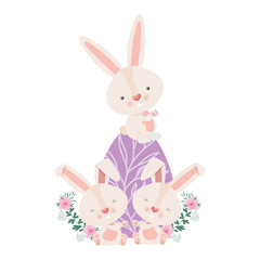 easter rabbits with egg isolated icon