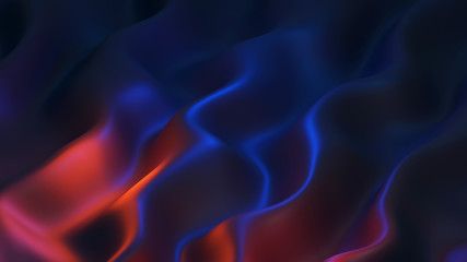 Abstract background with satin wave in blue and orange color, 3D illustration