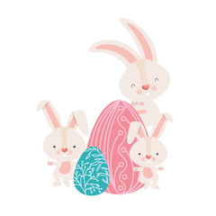 easter rabbits with eggs isolated icon