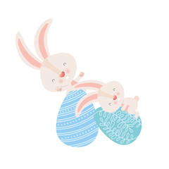 easter rabbits with eggs isolated icon