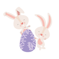 easter rabbits with egg isolated icon