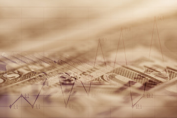 Double exposure Rows of coins of Credit cards on the table,finance and business concept,Money,soft focus and blurred style,dark tone.