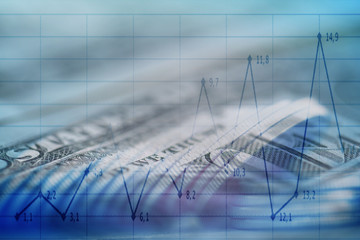 Double exposure Rows of coins of Credit cards on the table,finance and business concept,Money,soft focus and blurred style,dark tone.