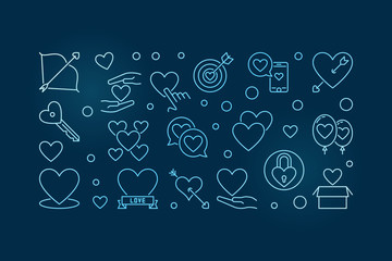 Unconditional Love vector blue outline horizontal illustration on dark background