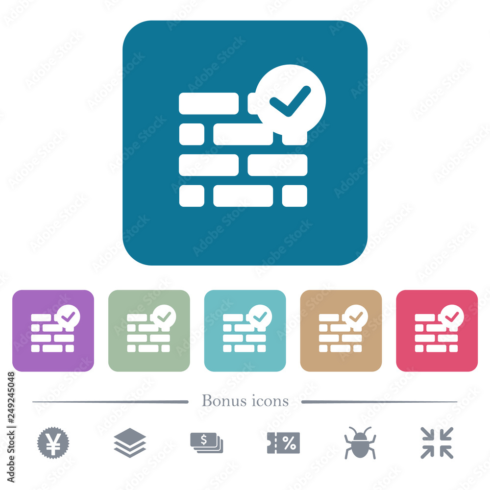 Poster active firewall flat icons on color rounded square backgrounds