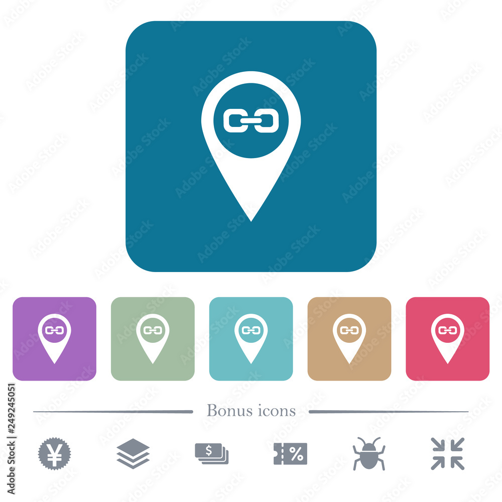 Poster link gps map location flat icons on color rounded square backgrounds