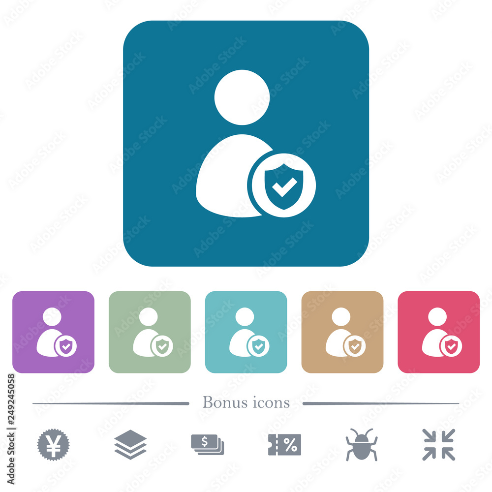 Poster user account protected flat icons on color rounded square backgrounds