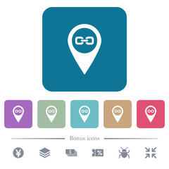 Link GPS map location flat icons on color rounded square backgrounds