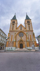 Fototapeta premium Sarajevo, Bosnia - December 15,2018 - View of the historic centre of Sarajevo, Bosnia and Herzegovina. Selective focus