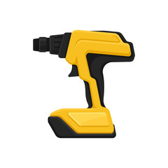 Yellow-black cordless drill. Power tool. Electric screw driver. Isolated flat vector icon