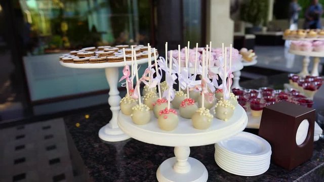 Candy bar with sweets at restaurant