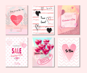 Valentines Day , Womens & Mothers Day, Set of Sale Banner, Flyer, Poster, Voucher, Greeting Card. Love concept modern abstract design, vector template. Pink, Heart shapes, balloon, floral decoration.