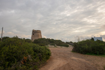 Fototapeta na wymiar The tower of Sa Sal Rossa at dawn
