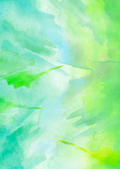 Watercolor seamless background, abstraction. Green, yellow paint, colors, paint splash. Used for a variety of design and decoration. Watercolor card, invitation, background.  Abstract paint splash.