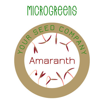 Microgreens Red Amaranth. Seed packaging design, round element