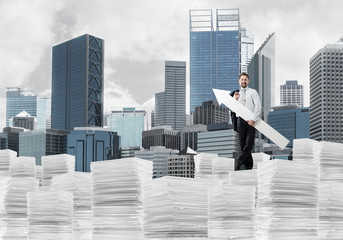 Businessman and pointing banner